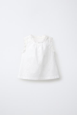 ZARA БЛУЗА С ВЫШИВКОЙ И КРУЖЕВОМ, БЕЛЫЙ