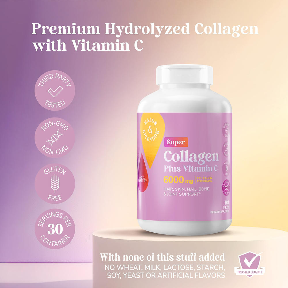 21st Century, Kalos & Splendor™, Super Collagen, коллаген с витамином C, 180 таблеток