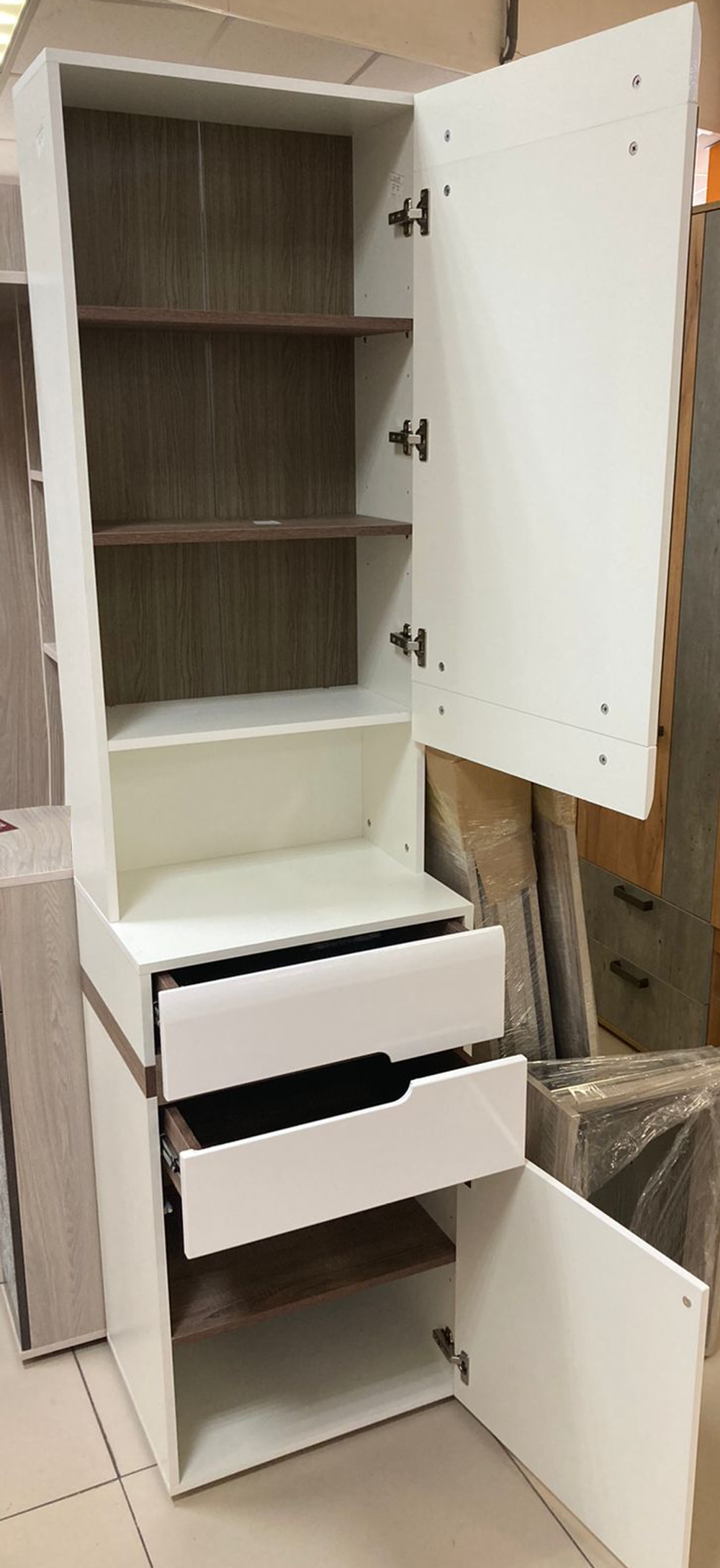 Тумба с зеркалом Ультра белый/белый глянец