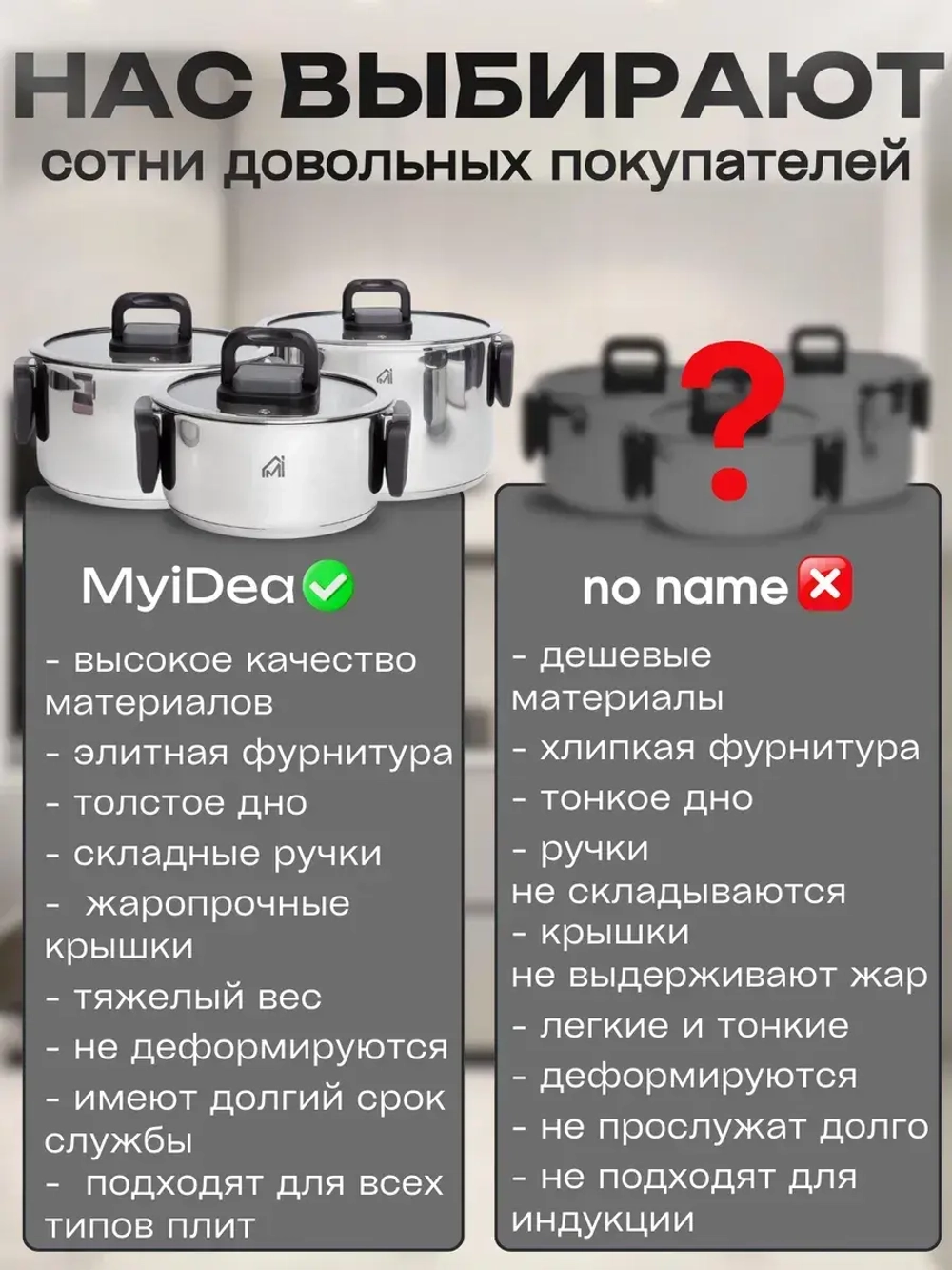 Набор посуды со складными ручками и крышками