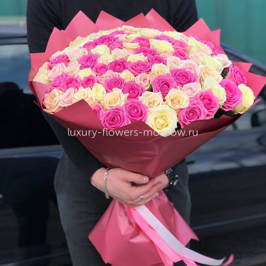 101 роза микс розовый и кремовый 7