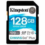 Карта памяти SDXC 128GB KINGSTON Canvas Go Plus, UHS-I U3, 170 Мб/с (class 10), SDG3/128GB