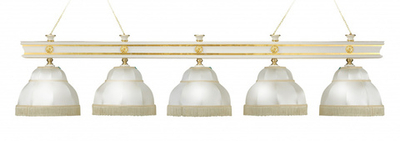 Лампа Моцарт 5пл. ясень (Blanco plumon,бархат зеленый,бахрома желтая,фурнитура золото)