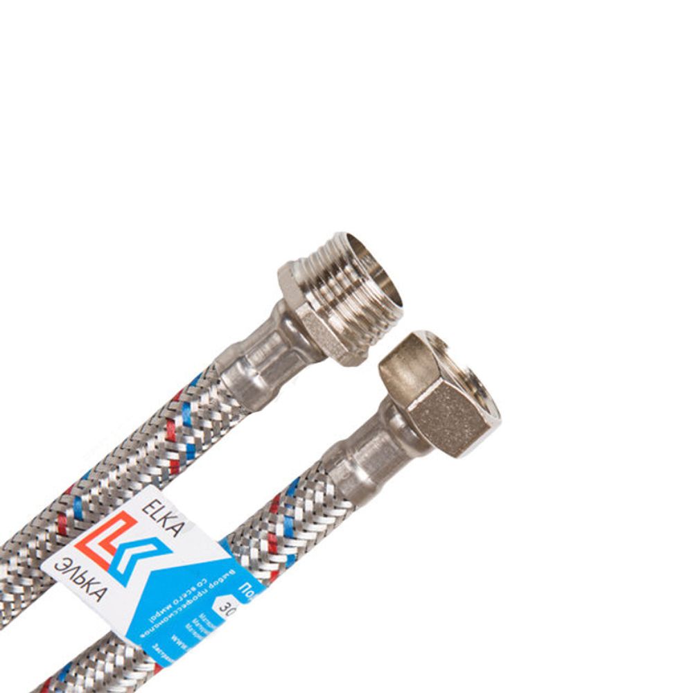 Гибкая подводка для воды ELKA стальная оплетка, гайка сталь, 1/2", г/ш, 120см. (упак. 80шт.)