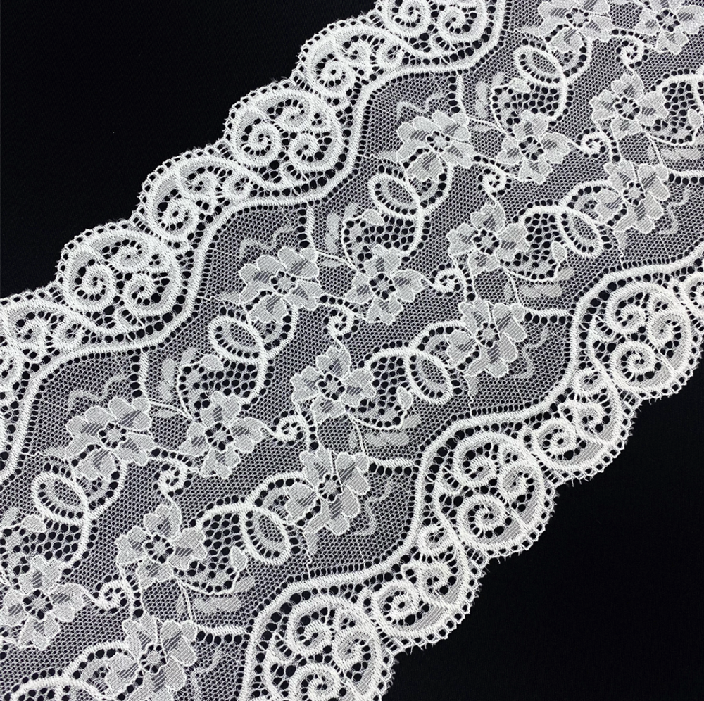 Кружево эластичное серо-белое 18 см