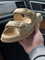 Женские сандалии Chanel Dad в бежевом цвете на липучках