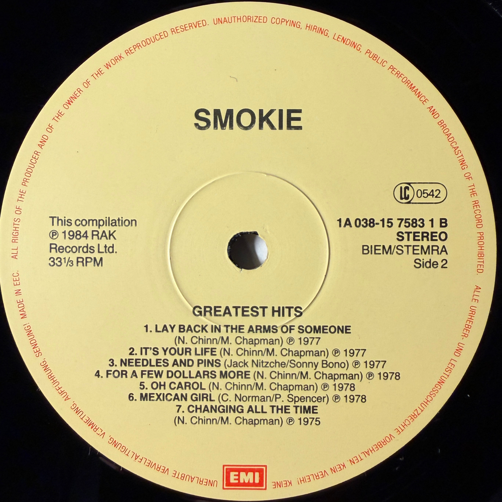 Smokie - Greatest Hits (Европа 1984г.)