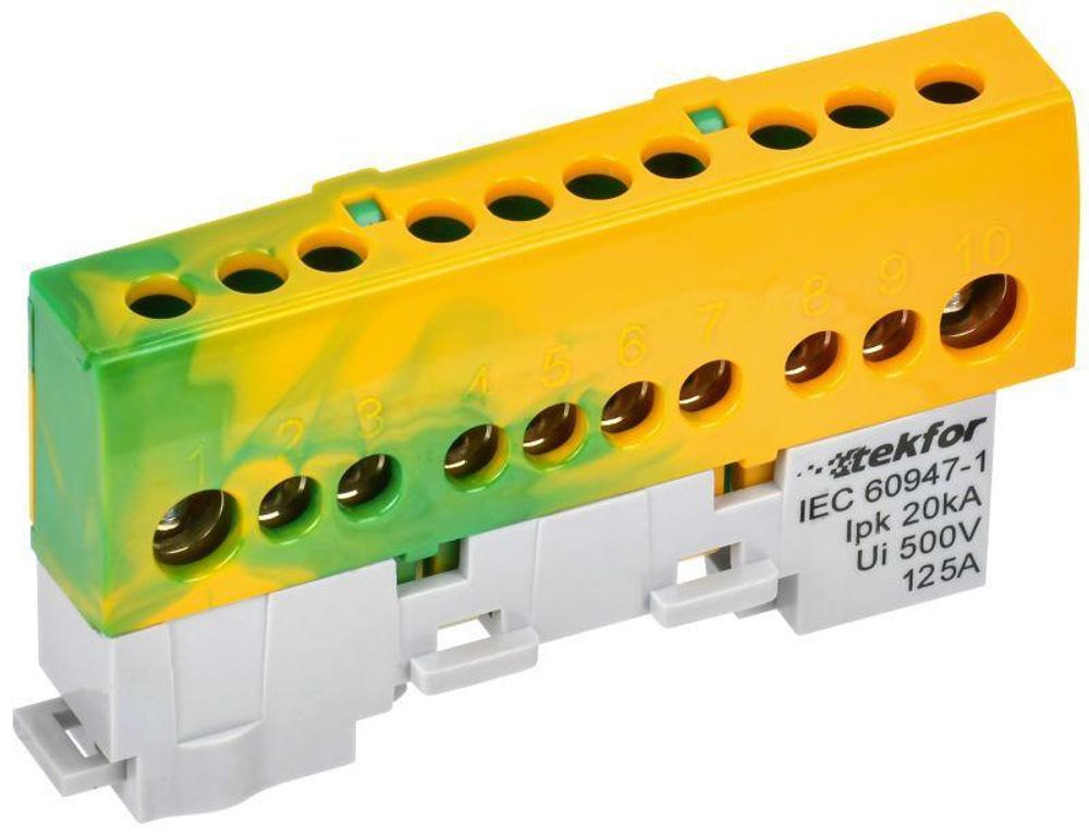 Шина PE &quot;земля&quot; изол. на универс. держ. 8х12-10-ЖЗ TEKFOR IEK TF-NN20-10-KL-K52