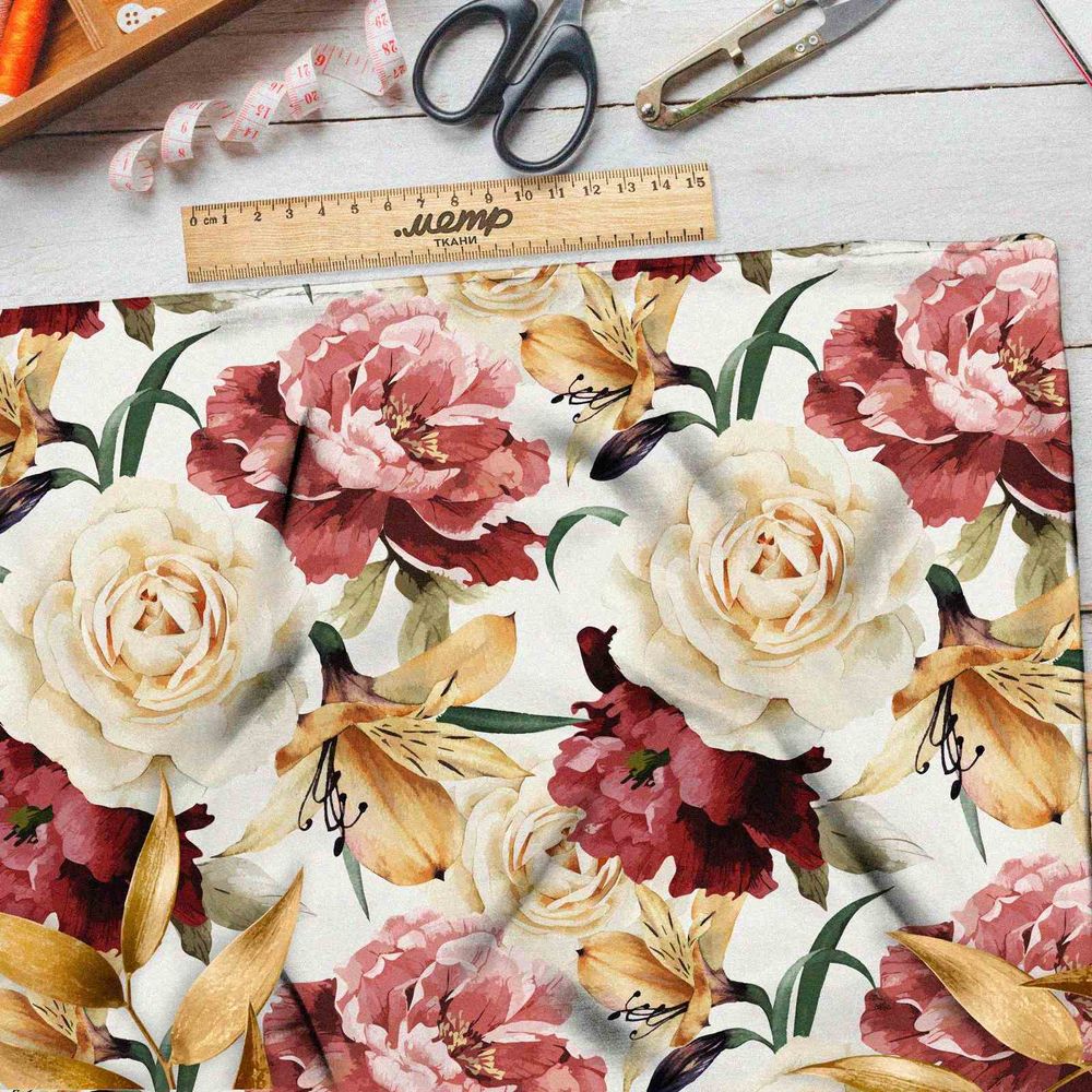 Ткань атлас коричневые цветы