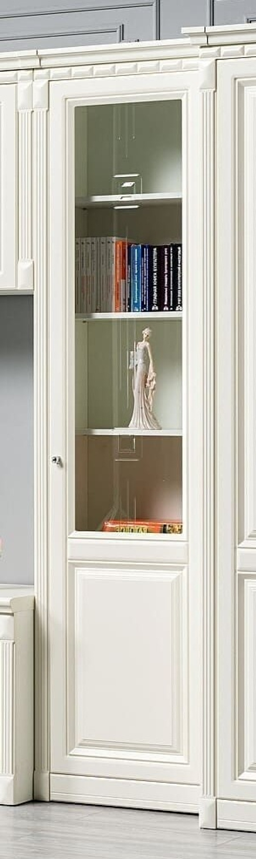 Гостиная Деметра Ш-10 Шкаф 1-дверный с витражом 600х2200х375 Ваниль б/патины Правый Кубань-Мебель