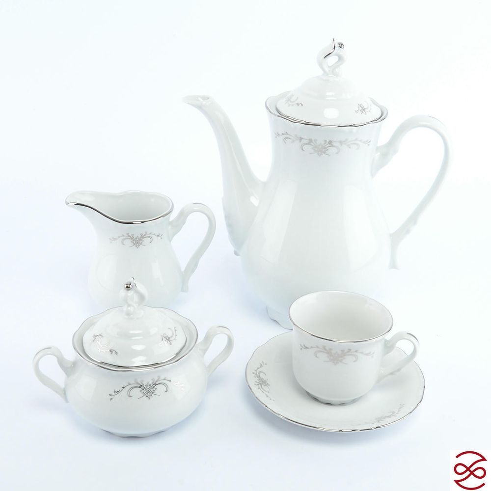 Кофейный сервиз Thun Констанция серый орнамент отводка платина 6 персон 17 предметов