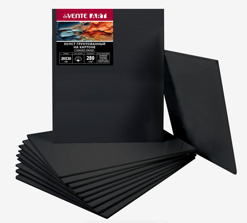 Холст грунтов. на карт. 20*30 см хлопок мел. зерно 280 г/м² Черный ДЕВЕНТЕ АРТ (8150432)