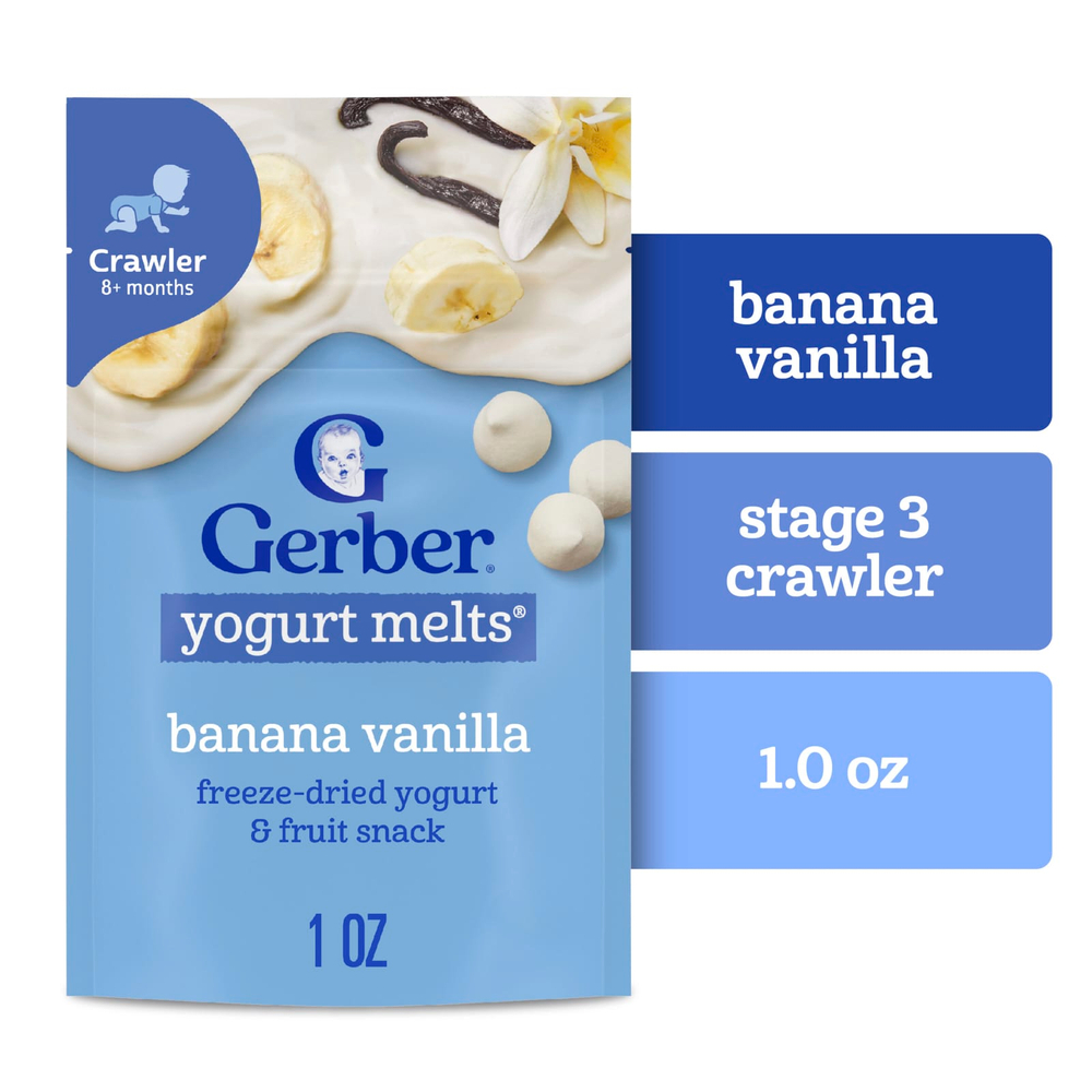Gerber, Yogurt Melts®, для детей от 8 месяцев, банан и ваниль, 28 г (1 унция)