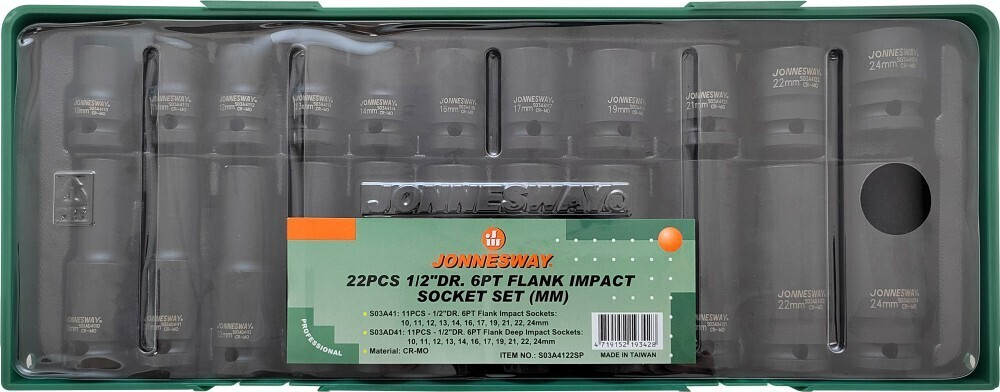 S03A4122SP Набор головок ударных 1/2"DR в ложементе, 10-24 мм, 22 предмета