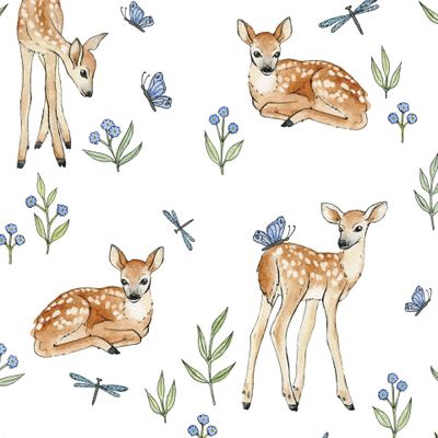 Акварельные оленята на белом фоне