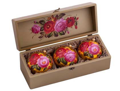 Zhostovo Christmas balls in wooden box - set of 3 balls SET04D-667785851