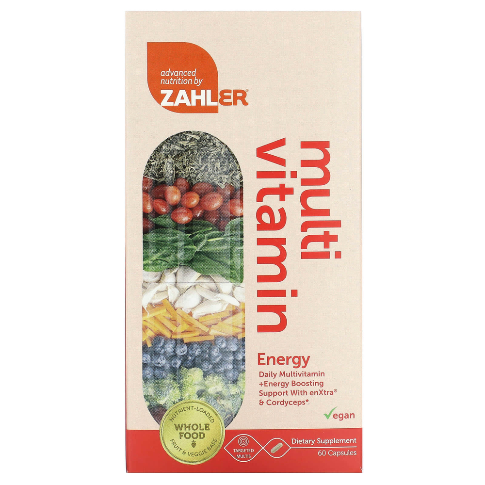 Zahler, Mutivitamin Energy, ежедневная мультивитаминная добавка для повышения уровня энергии с enXtra и кордицепсом, 60 капсул