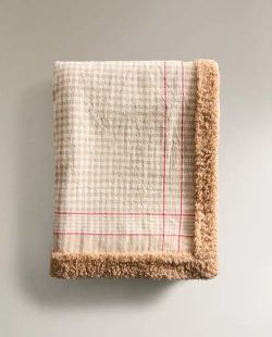 ZARA HOME ДВУСТОРОННИЙ ПЛЕД ДЛЯ ДОМАШНИХ ЖИВОТНЫХ В КЛЕТКУ, СВЕТЛО-БЕЖЕВЫЙ