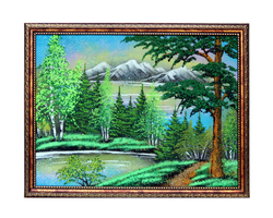 Картина " Летний пейзаж " рисованная каменной крошкой 33.5-23.5 см вес 320 гр.