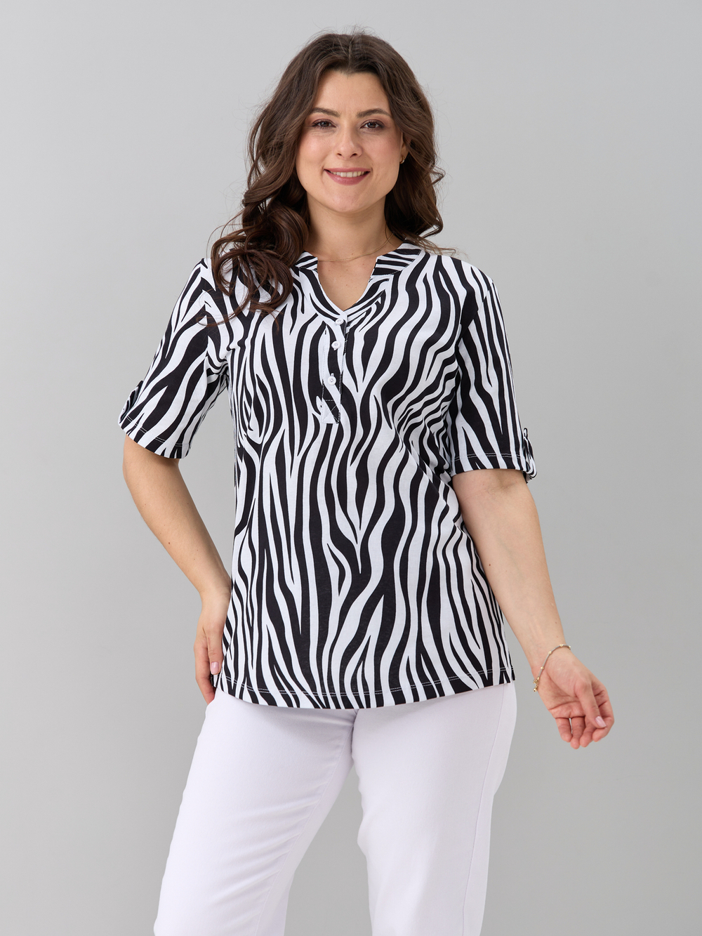 Блузка БЛ-122/белый-крупнаязебра