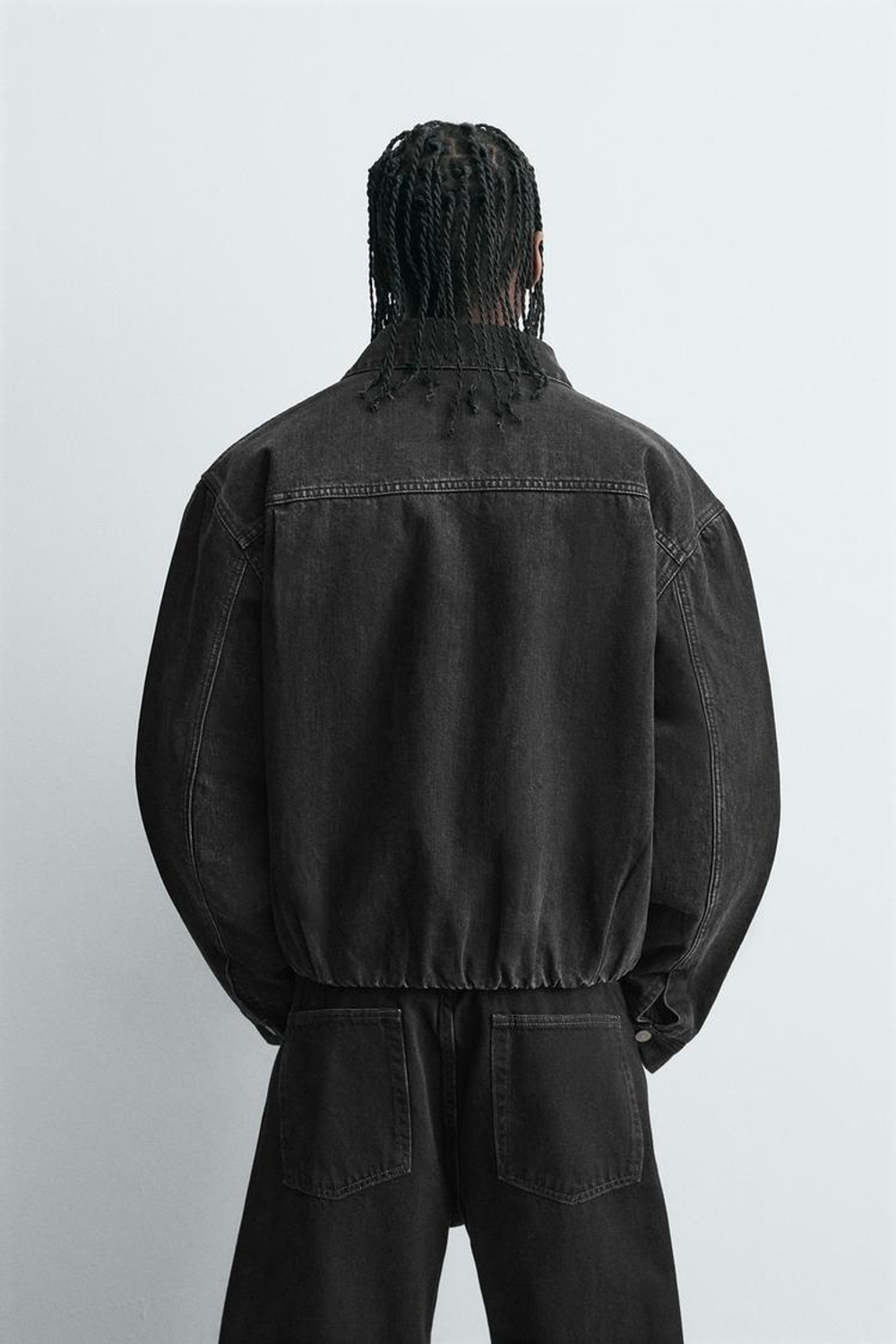 ZARA СТЕГАНАЯ ДЖИНСОВАЯ КУРТКА BOXY FIT, ЧЕРНЫЙ