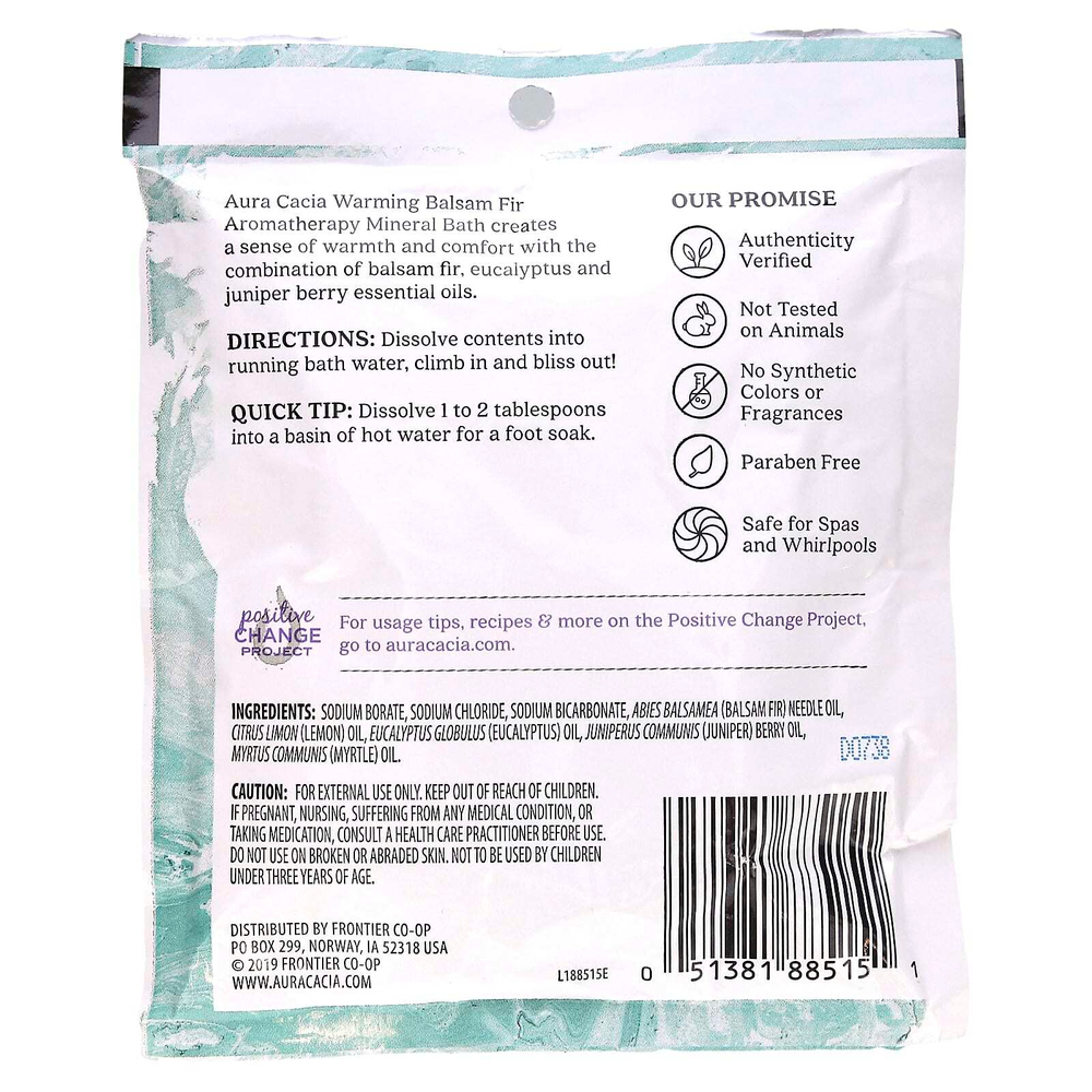 Aura Cacia, Ароматерапевтическое минеральное средство для ванны, согревающая бальзамическая пихта, 2,5 унции (70,9 г)