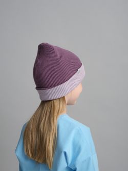 Шапка вязаная хлопковая ТВИНС(Лаванда, виноград)