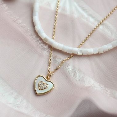 ПОДАРОК!!! Подвеска Сердце с перламутром и фианитами 13*12 мм ,позолота, П379