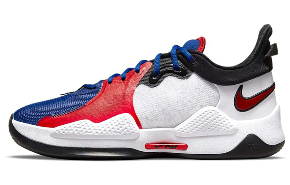 Nike PG 5 "Clippers" round head lace-up fabric, synthetic leather, shock absorption, non-slip, wear-resistant, wrapping support, low-cut actual combat basketball shoes for men and women, the same blue and red