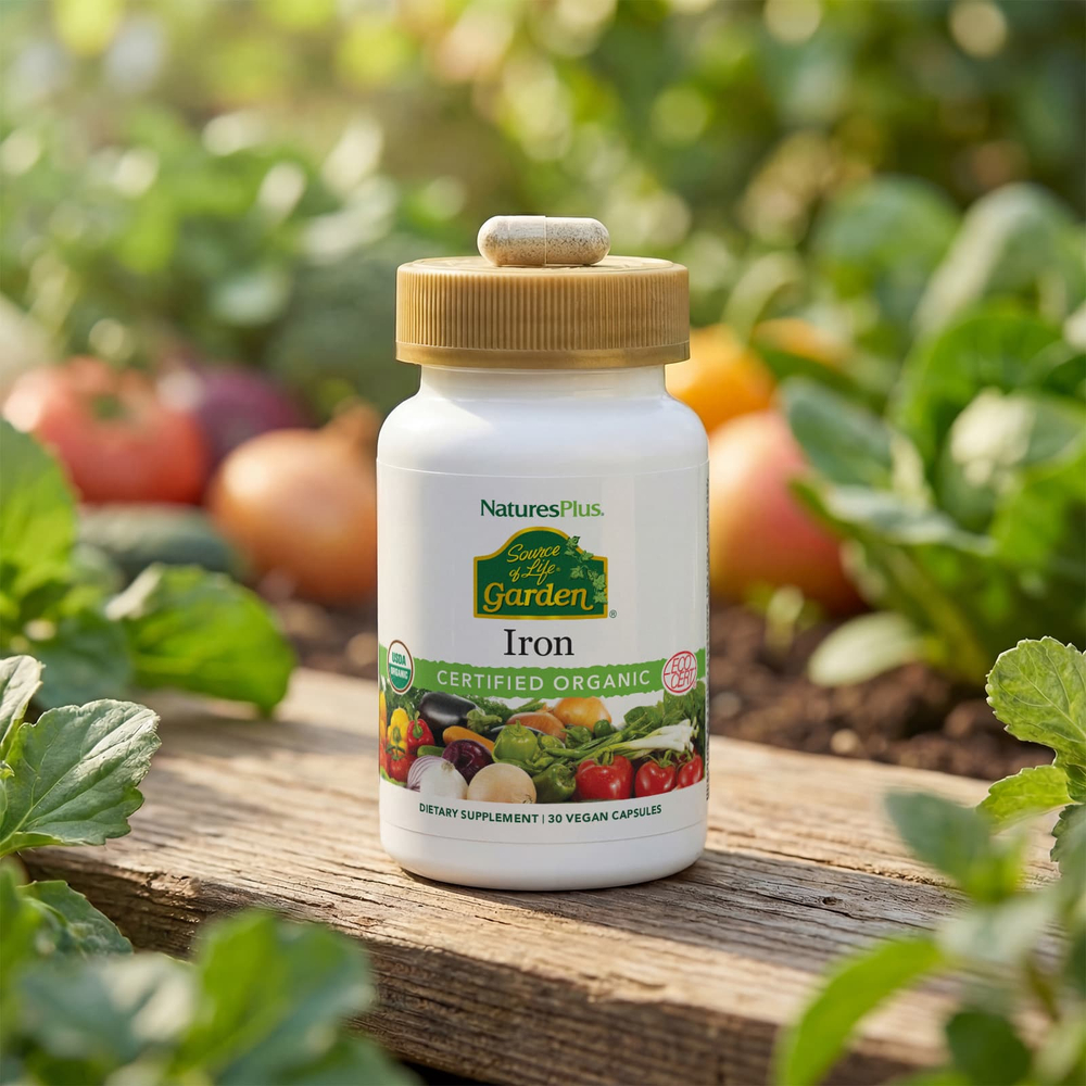 NaturesPlus, Source of Life Garden®, железо, 30 веганских капсул (18 мг в 1 капсуле)
