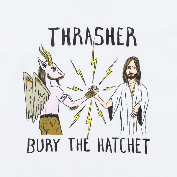 Футболка Thrasher x Toy Machine B.T.H. T-Shirt (white) артикул:QMedLAN2hdPIOHqTG3-RM1 - купить в магазине Дайс