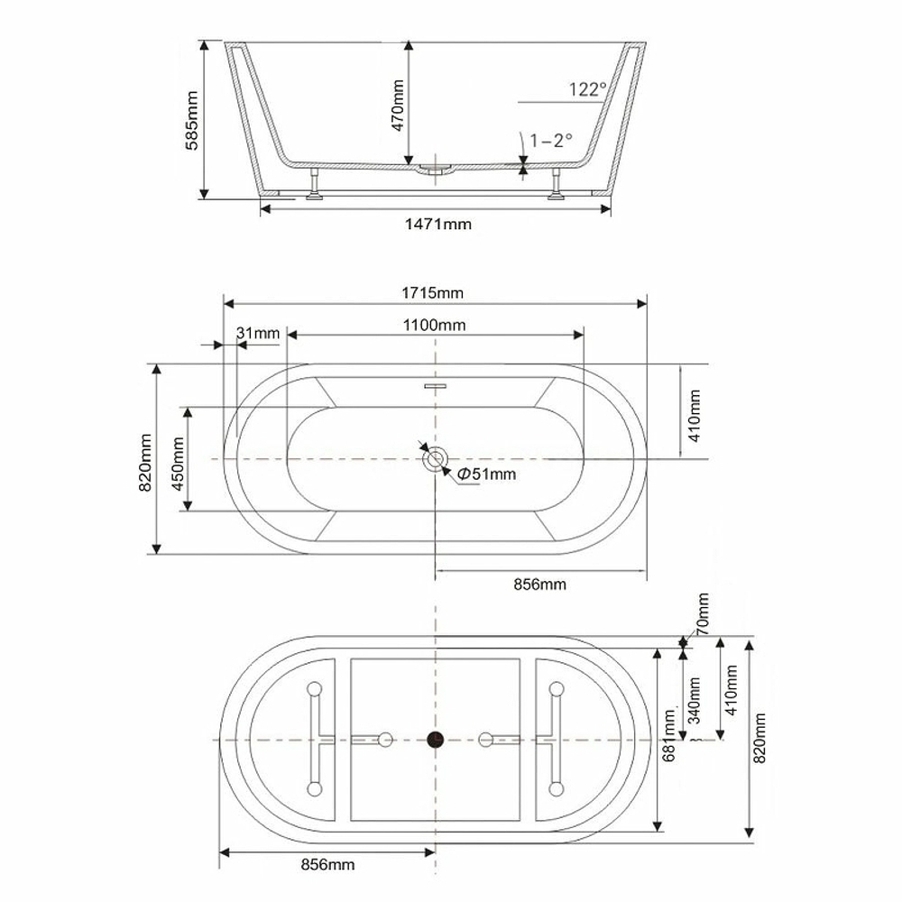 Акриловая ванна Swedbe Vita 172x82 8800 без гидромассажа