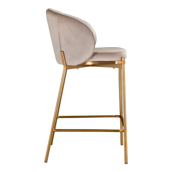 Полубарный стул Coral серо-бежевый велюр с золотыми ножками