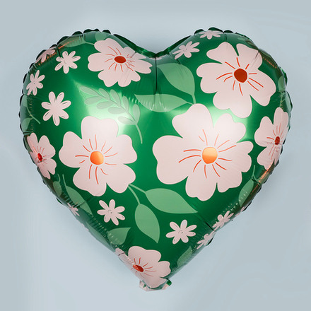 Шар (19''/48 см) Сердце, Цветы, Сатин З112