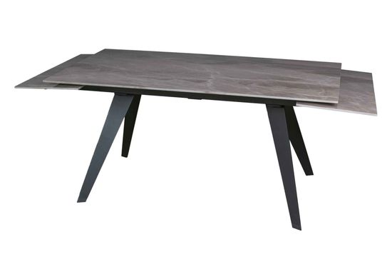 Стол "РЕЙН" 160-240, керамика Italian Light Grey глянцевый, опоры черный муар