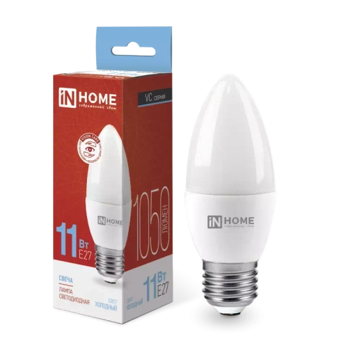 Лампа светодиодная LED-СВЕЧА-VC 11Вт 230В Е27 6500К ХОЛОДНЫЙ 1050Лм IN HOME