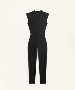 Oysho Длинный комбинезон Comfortlux с драпированным воротником, черный