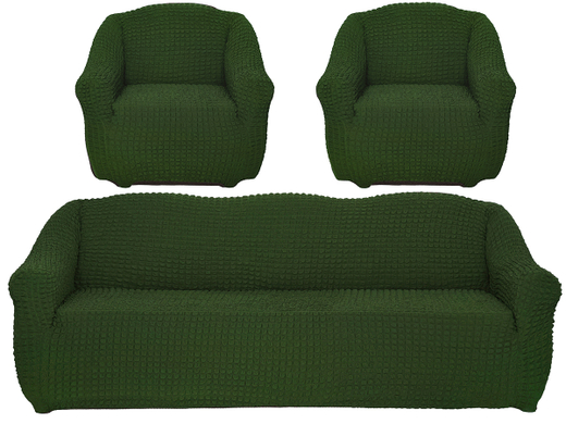 Комплект чехлов на диван и 2 кресла без оборки, цвет Зеленый