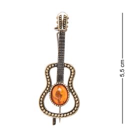 AM-1993 Брошь «Гитара» (латунь, янтарь)