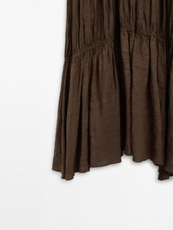 Massimo Dutti Платье со сборками и бретелями, шоколадный
