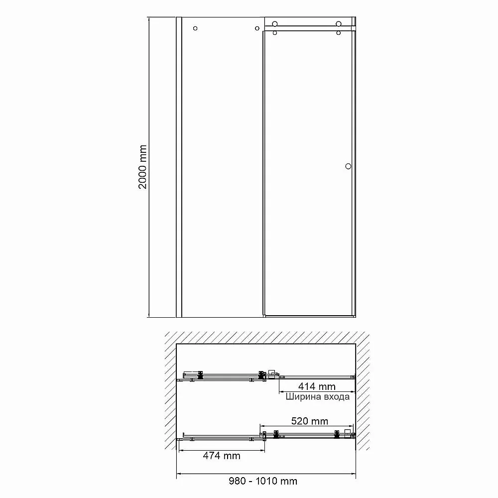 Душевая дверь WasserKRAFT Vils 56R12 100 стекло прозрачное/профиль серебро
