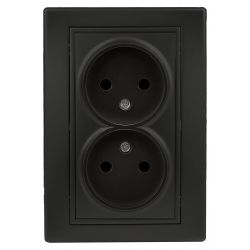 Розетка Intro Plano 1-204-05 без заземления двойная 2х2P, 16А-250В, IP20, СУ, антрацит