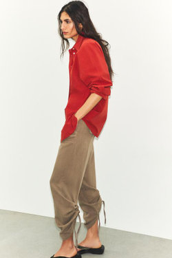 ZARA СТРУЯЩИЕСЯ БРЮКИ СО СБОРКАМИ, СВЕТЛО-КОРИЧНЕВЫЙ