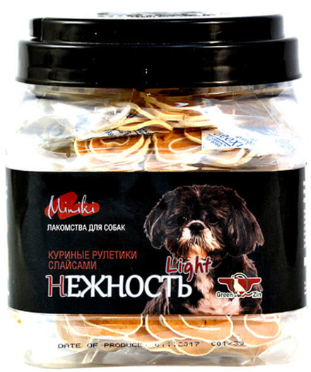 Лакомство GREEN QZIN "Миники Нежность Лайт" для собак мини пород, тонкие куриные роллы, 480 гр