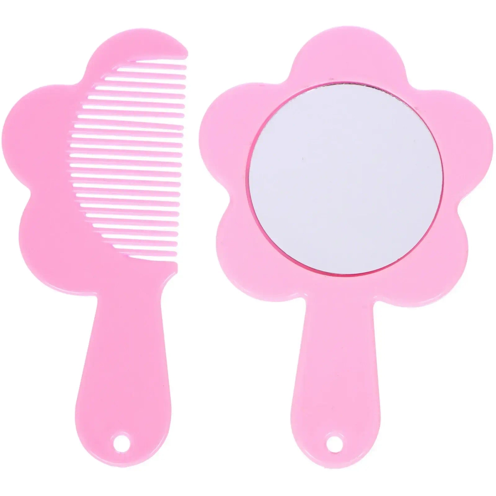 Расческа с зеркалом в наборе детские «МИМИШКИ», мишка, цвет розово-фиолетовый, 11см