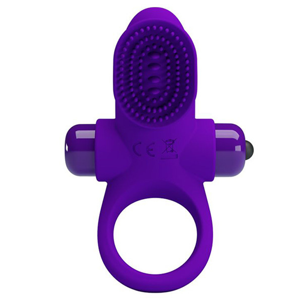 Фиолетовое эрекционное виброкольцо в клиторальной щеточкой Baile Pretty Love Vibrant Penis Ring II BI-210205-1