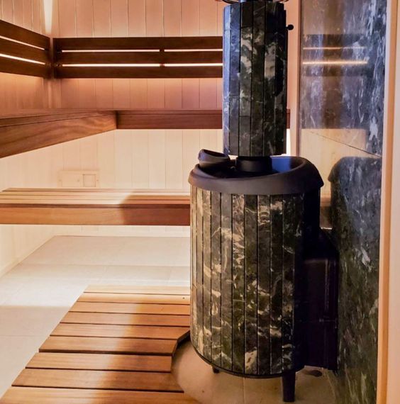 Печь банная «Атмосфера L» в ламелях «Жадеит»