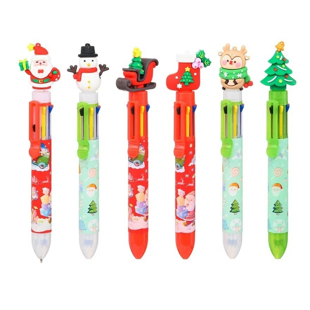 Ручка шариковая, автоматическая, 8в1, Basir, 8-ти цветная, серия "Новогодние", с резиновой фигуркой, 36 шт
