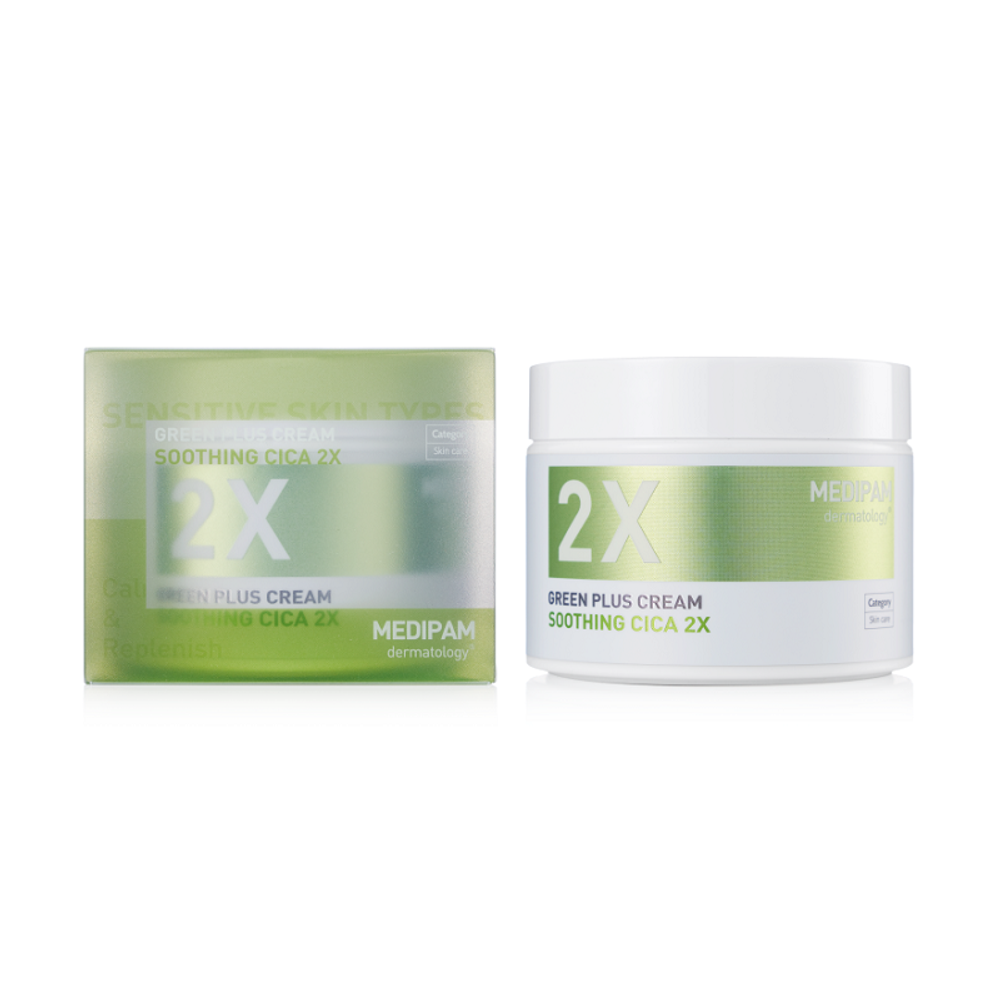Medipam Green Plus 2x Cream Soothing Cica крем двойного усиленного действия успокаивающий с центеллой азиатской