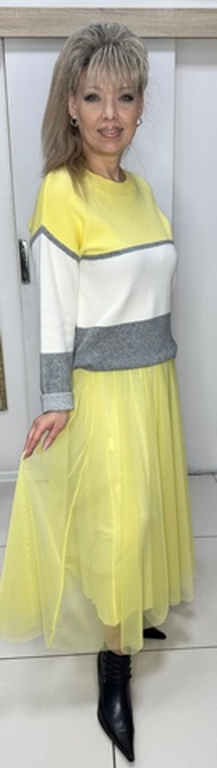 Желтая итальянская двойная юбка на мягком поясе
